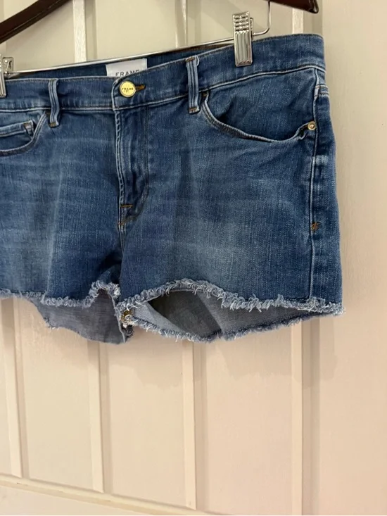 Frame Denim Le Cutoff Mid-Blue Frayed Hem Jean Shorts EUC Women’s Size 30 - Picture 5 of 16